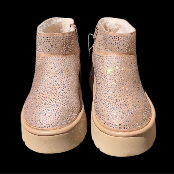Women’s Tan Rhinestone Platform Ankle Boots, 8 - Picture 3 of 7
